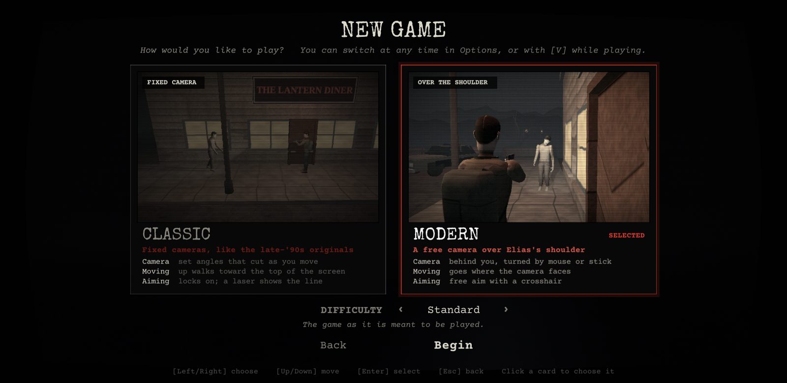 The New Game screen with two picture cards labelled Classic and Modern